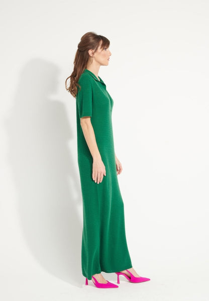 Robe longue col polo cachemire vert émeraude femme - AVA 18
