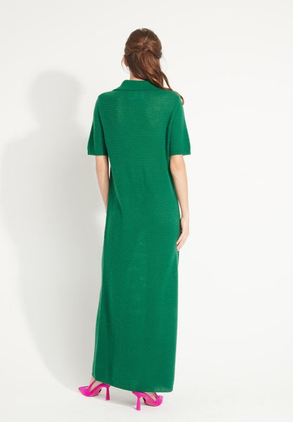 Robe longue col polo cachemire vert émeraude femme - AVA 18