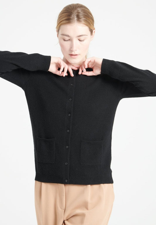 Cardigan col rond cachemire noir femme - LILLY 4A