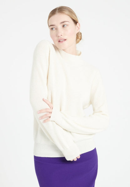 Pull col montant cachemire écru femme - MIA 1